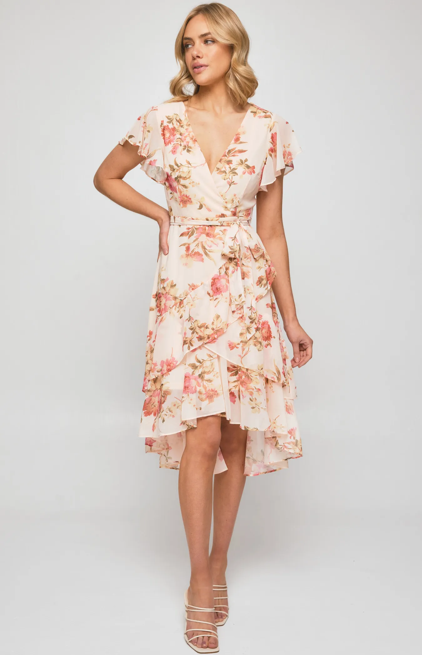 Floral Chiffon Layered Frill Hem Midi Dress (ADR1012-4B)