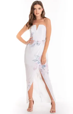 Floral Strapless Dress with Cross Over Hem (ADR849A)