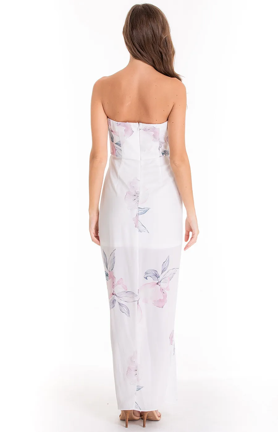 Floral Strapless Dress with Cross Over Hem (ADR849A)