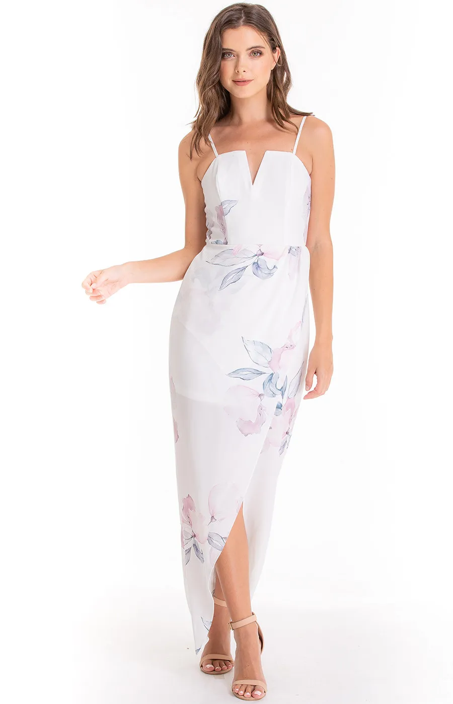 Floral Strapless Dress with Cross Over Hem (ADR849A)