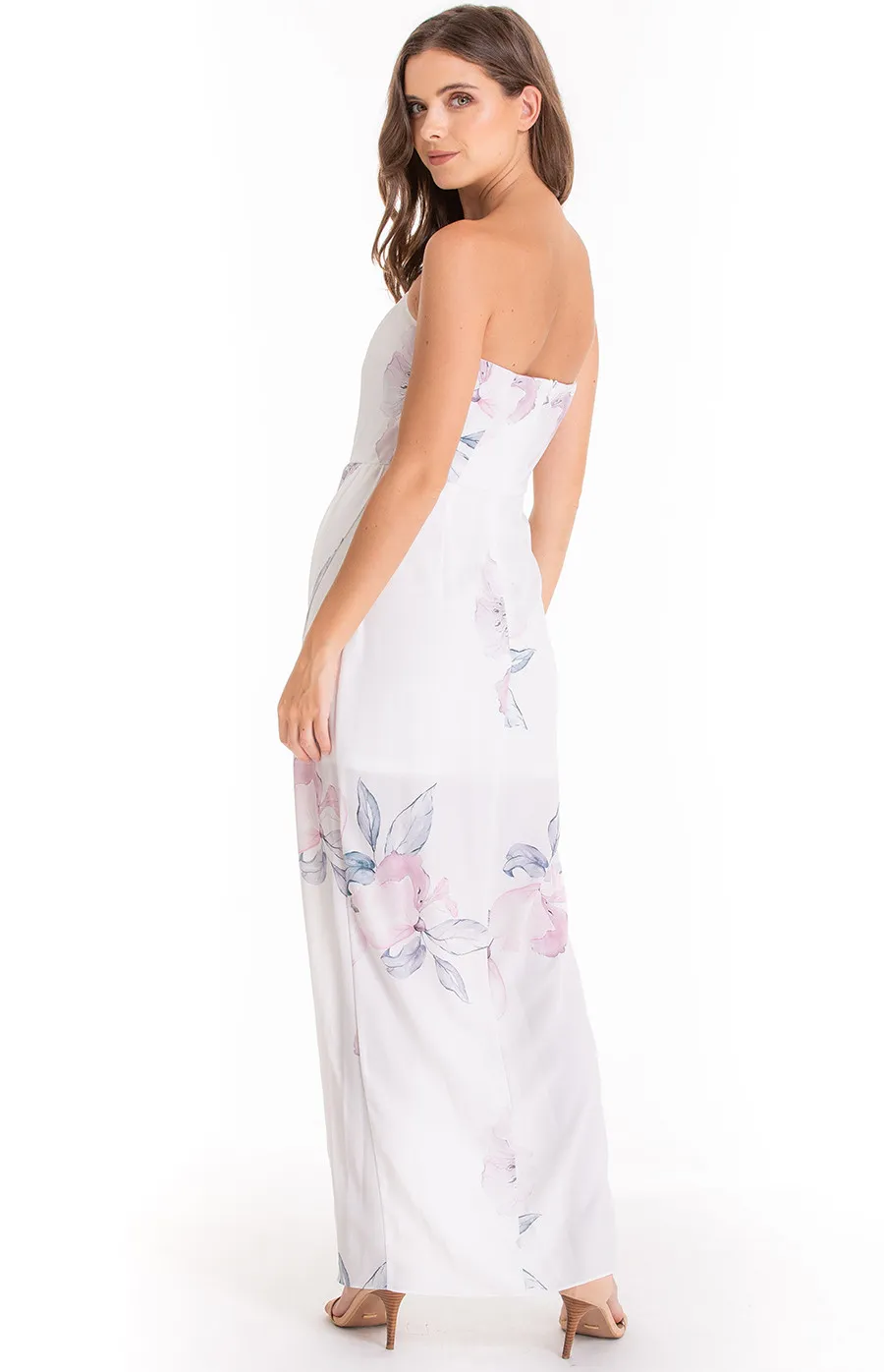 Floral Strapless Dress with Cross Over Hem (ADR849A)