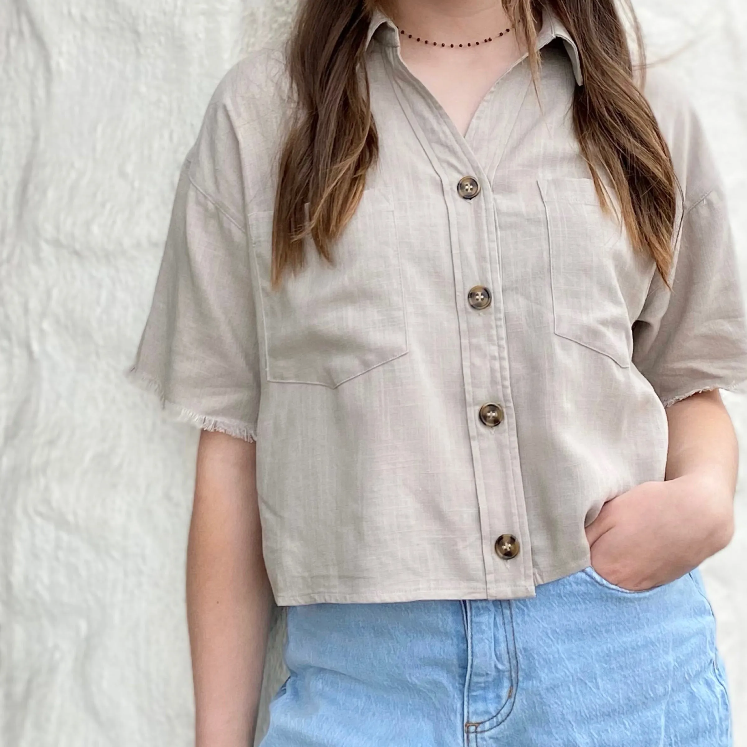 Fresh Start Fringe Detail Linen Top