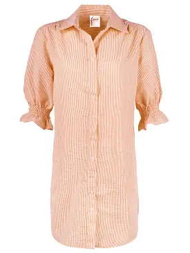 GAMEDAY! Miller Puff Sleeve Shirt Dress Orange Seersucker Stripe