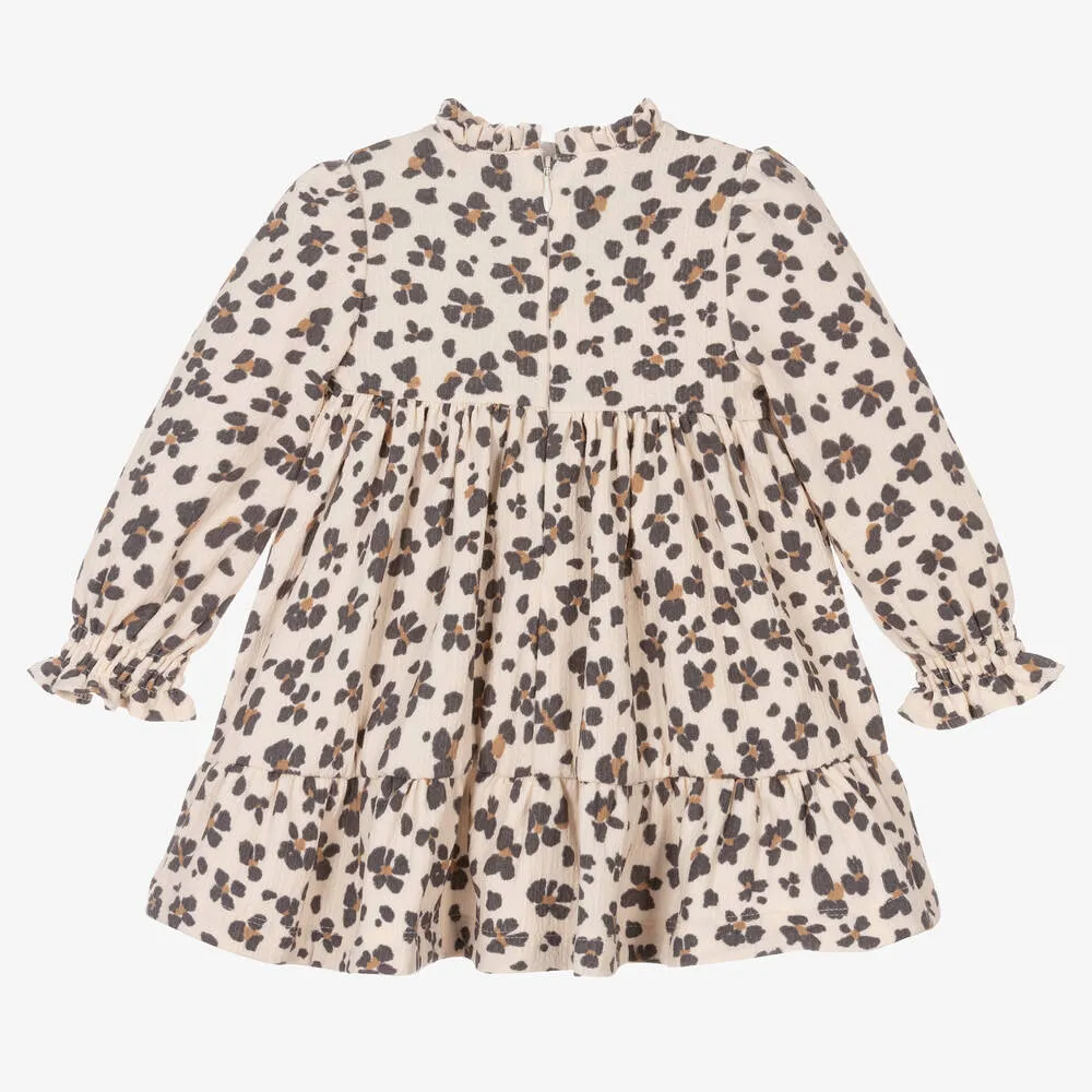 Girls Beige Leopard Print Floral Dress