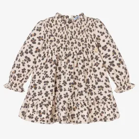 Girls Beige Leopard Print Floral Dress