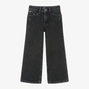 Girls Black High Rise Wide Leg Jeans