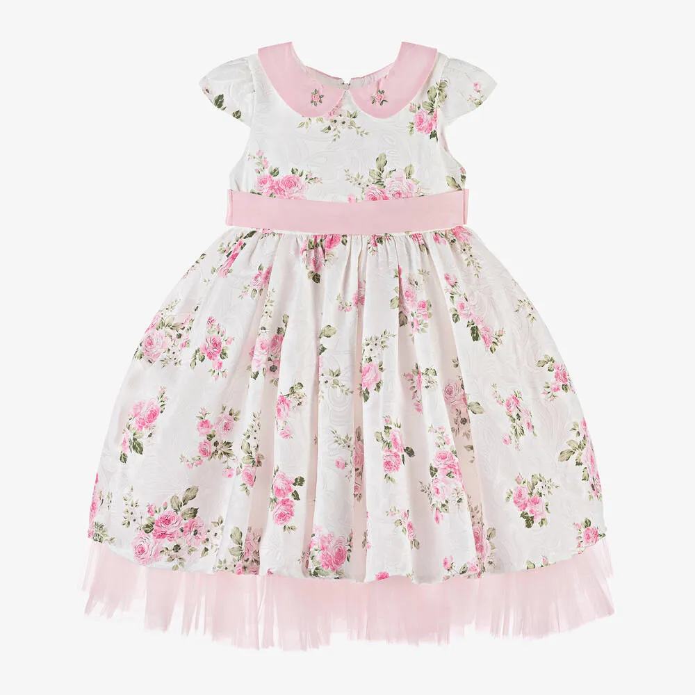 Girls Ivory & Pink Floral Dress