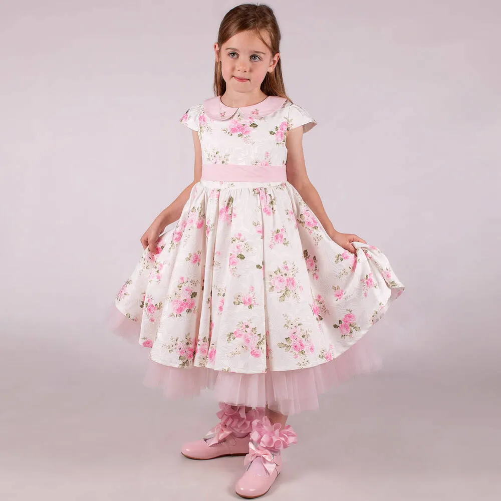 Girls Ivory & Pink Floral Dress