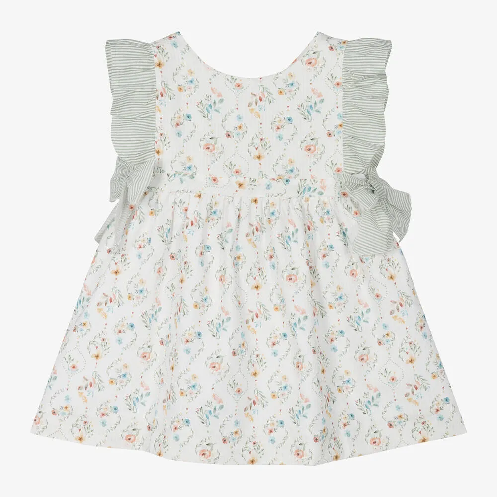 Girls Ivory Cotton Floral Dress