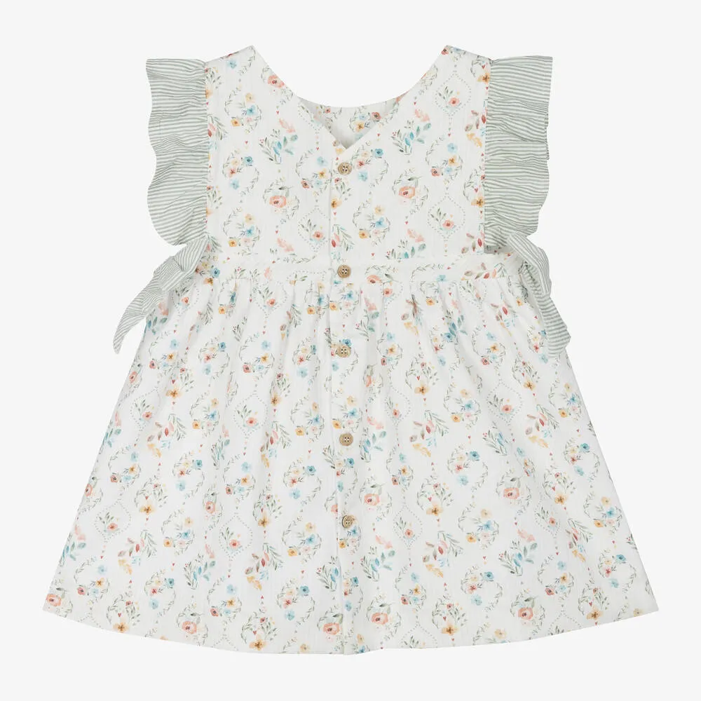 Girls Ivory Cotton Floral Dress