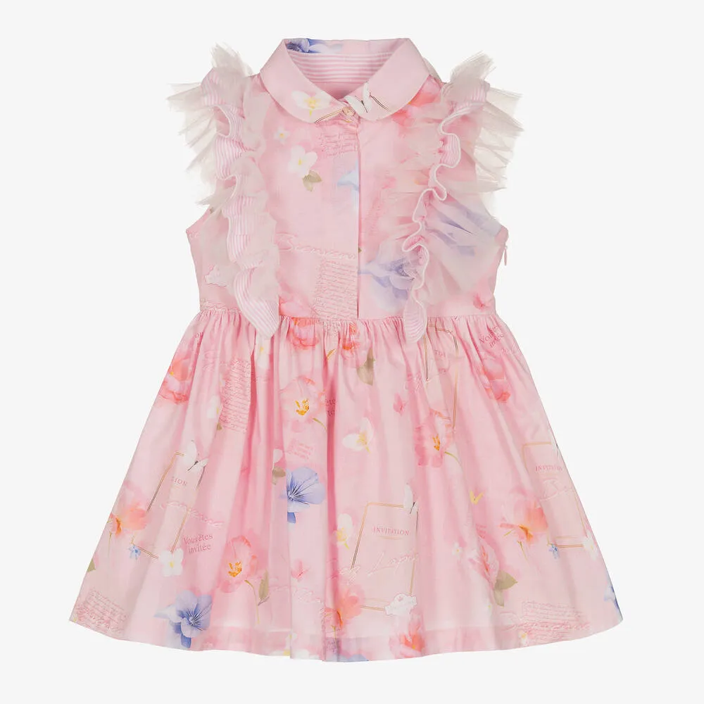 Girls Pink Cotton Floral Dress