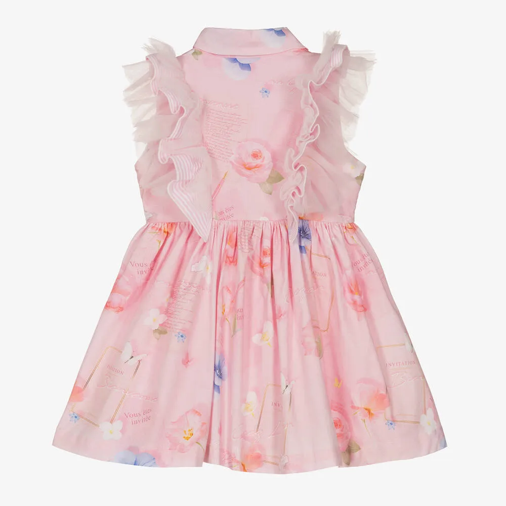 Girls Pink Cotton Floral Dress