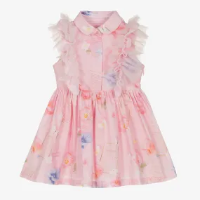 Girls Pink Cotton Floral Dress