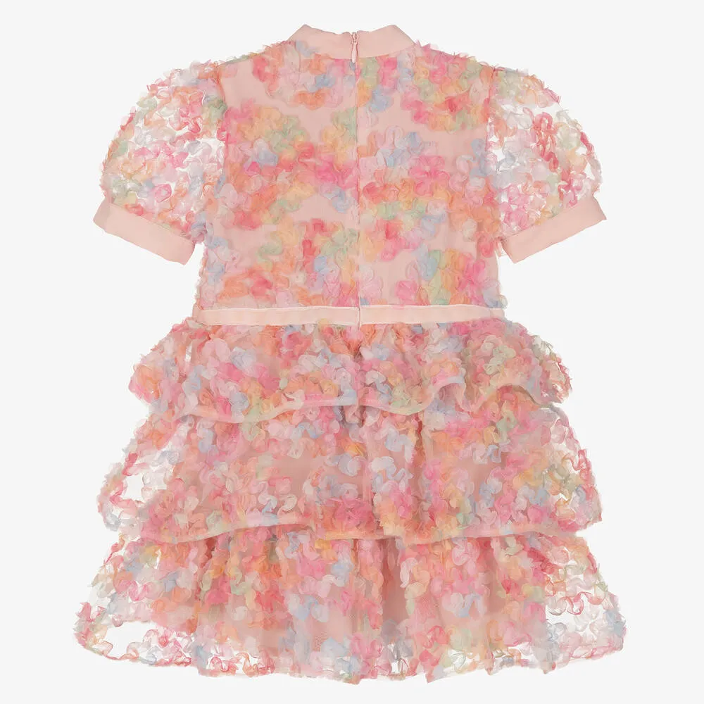 Girls Pink Tulle & Chiffon Floral Dress