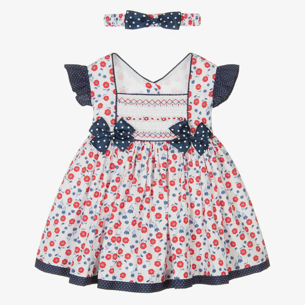 Girls White & Blue Floral Dress Set