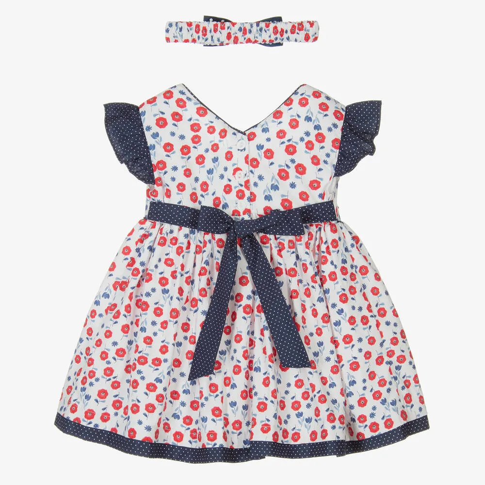 Girls White & Blue Floral Dress Set