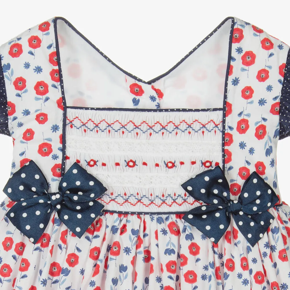 Girls White & Blue Floral Dress Set