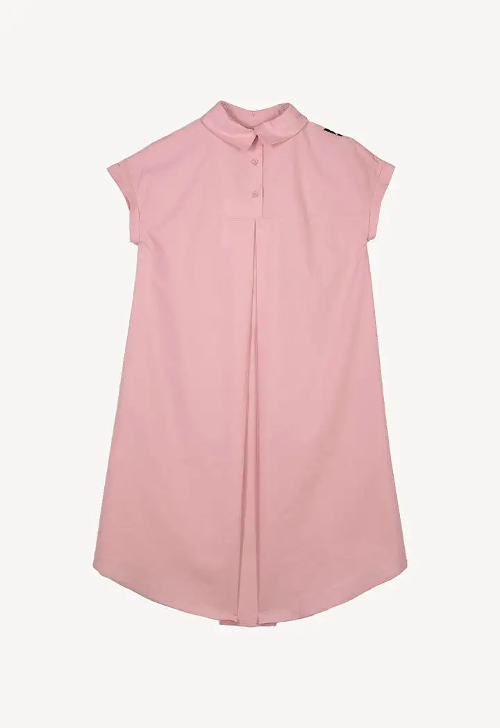 Grosgrain Trimmed One Side Shirred Poplin Dress