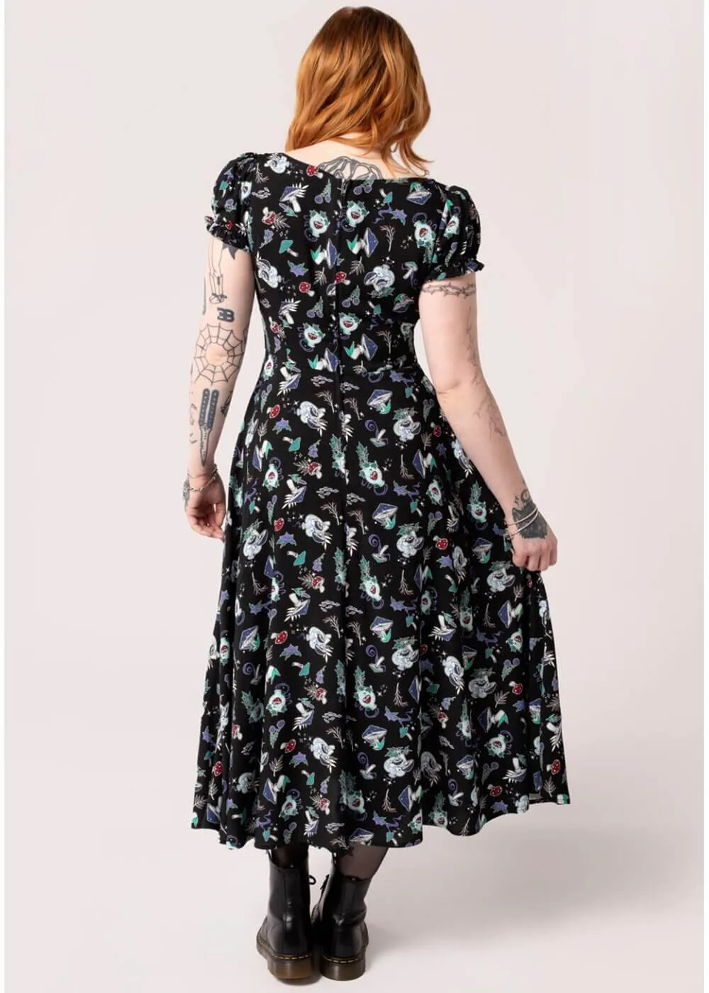 Hell Bunny Amanita Mushroom 70's Midi Dress Black