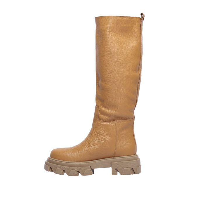 HIGH CALFSKIN BOOTS Woman Camel