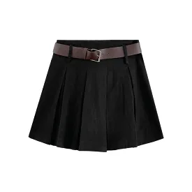 High Rise Plain Pleated Mini A-Line Skirt EE9