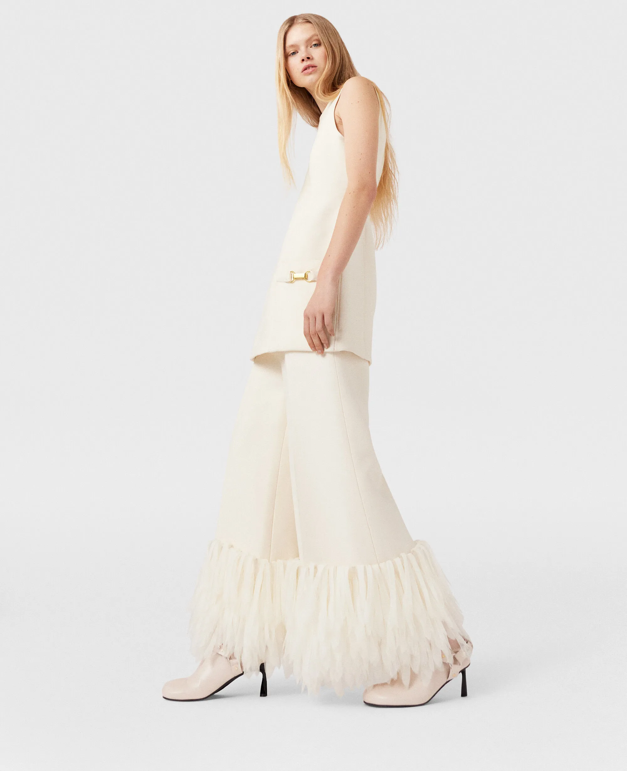 High-Rise Wide-Leg Feather Pants