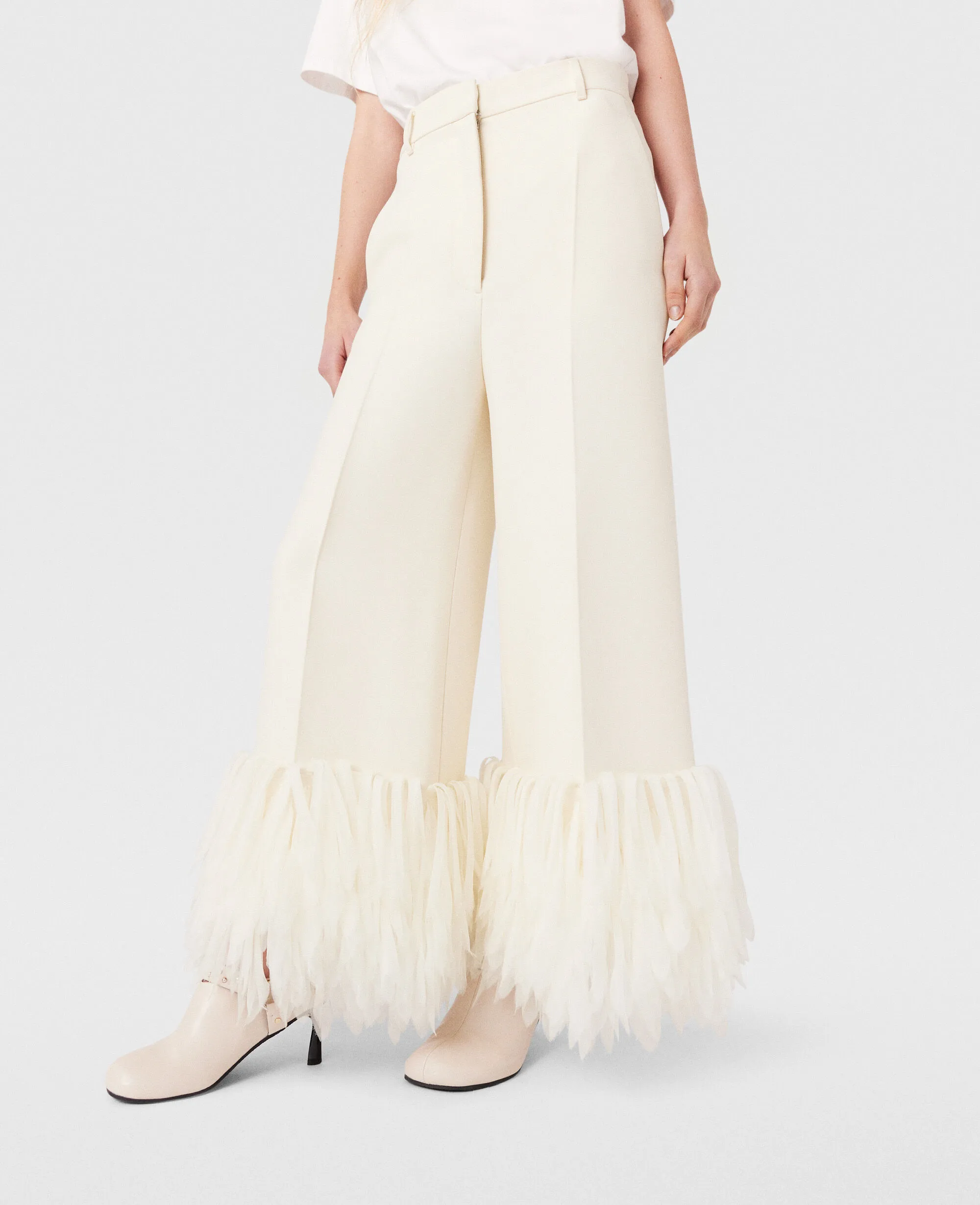 High-Rise Wide-Leg Feather Pants