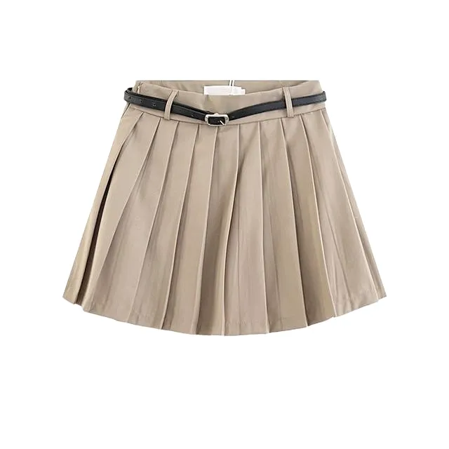 High Waist Plain Pleated Mini A-Line Skirt EE3