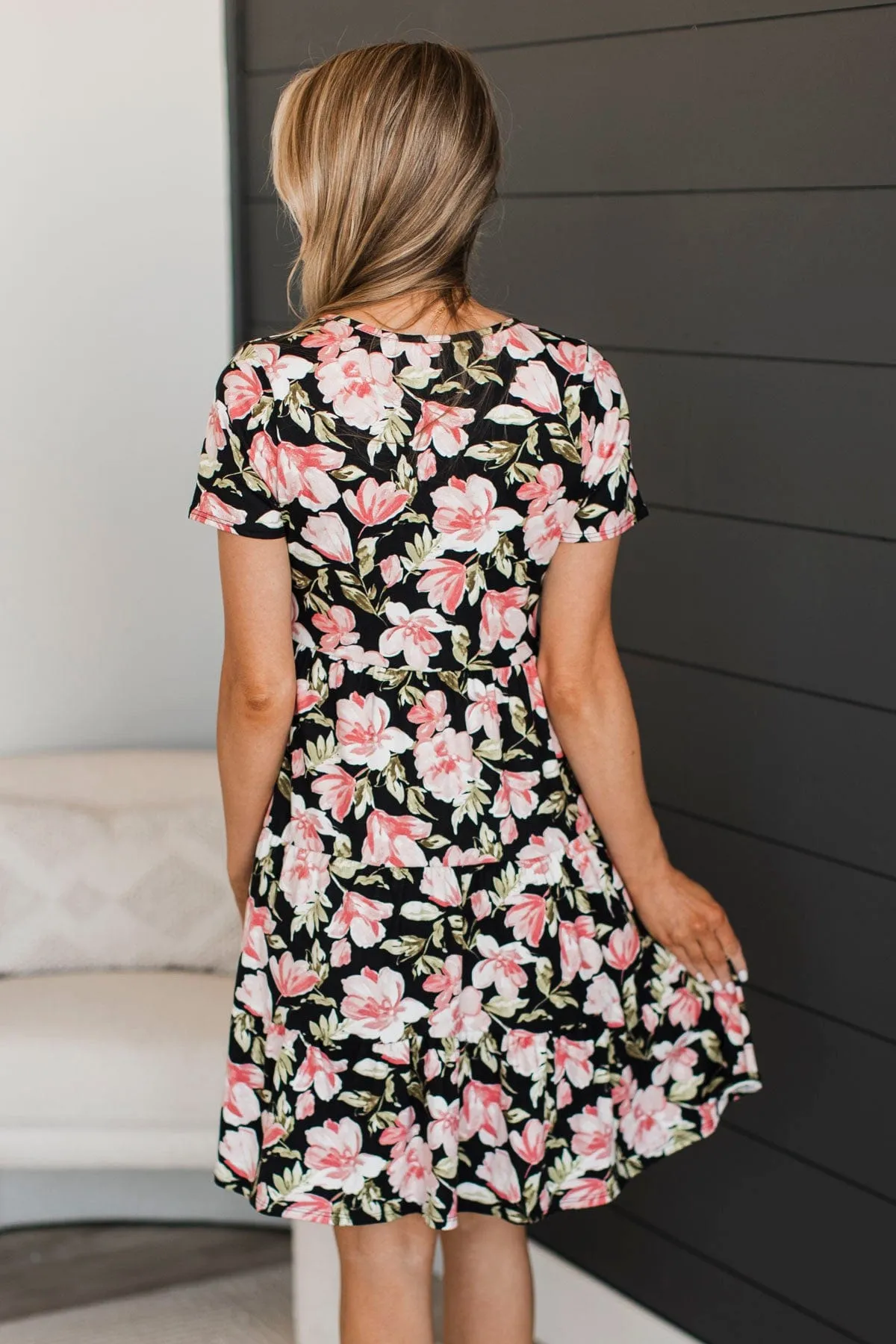 Important Things In Life Floral Dress- Black