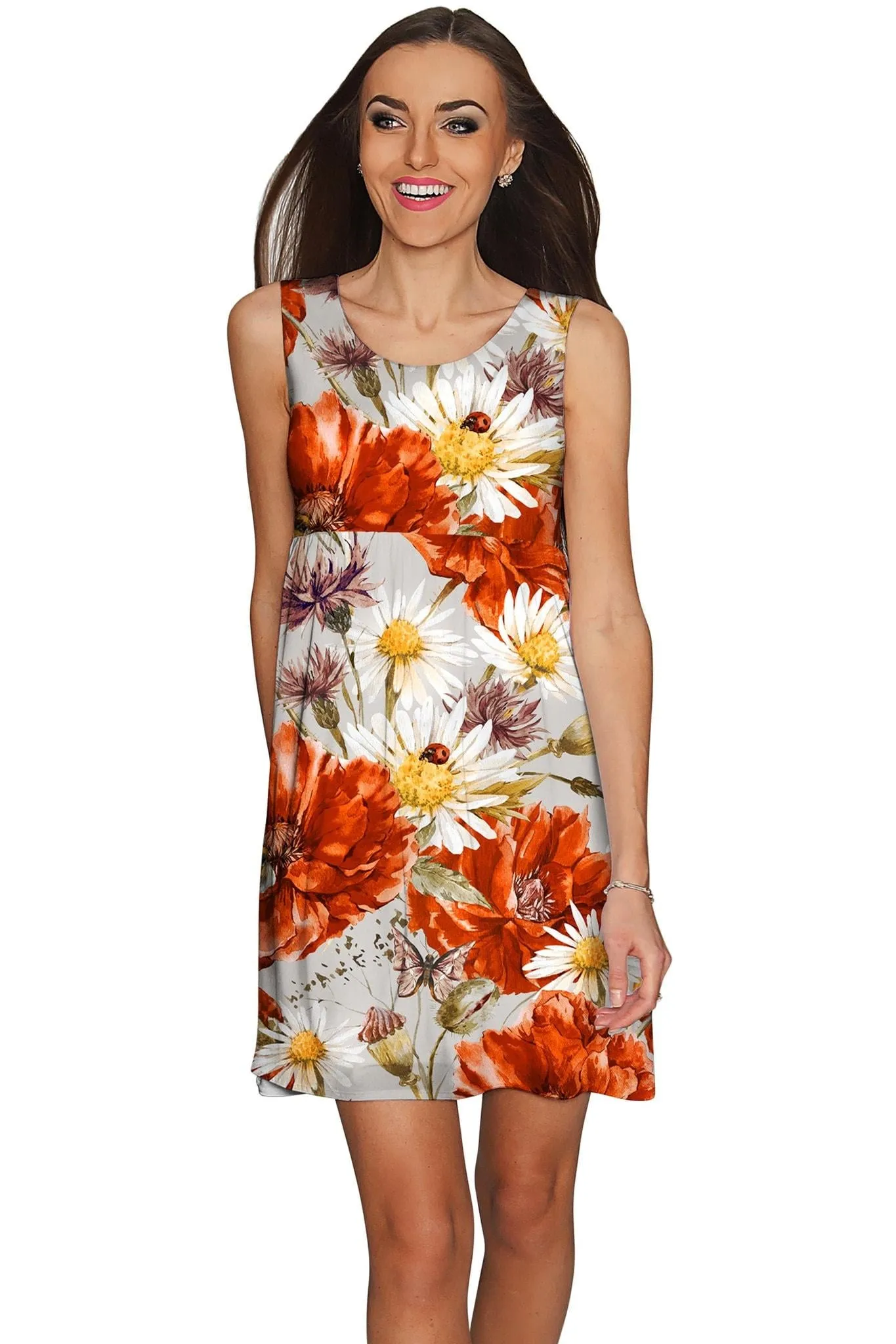 In The Wheat Field Sanibel Grey & Red Floral Dress - Women