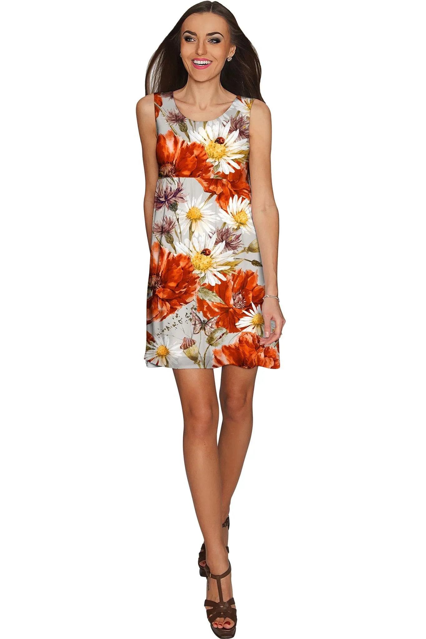 In The Wheat Field Sanibel Grey & Red Floral Dress - Women