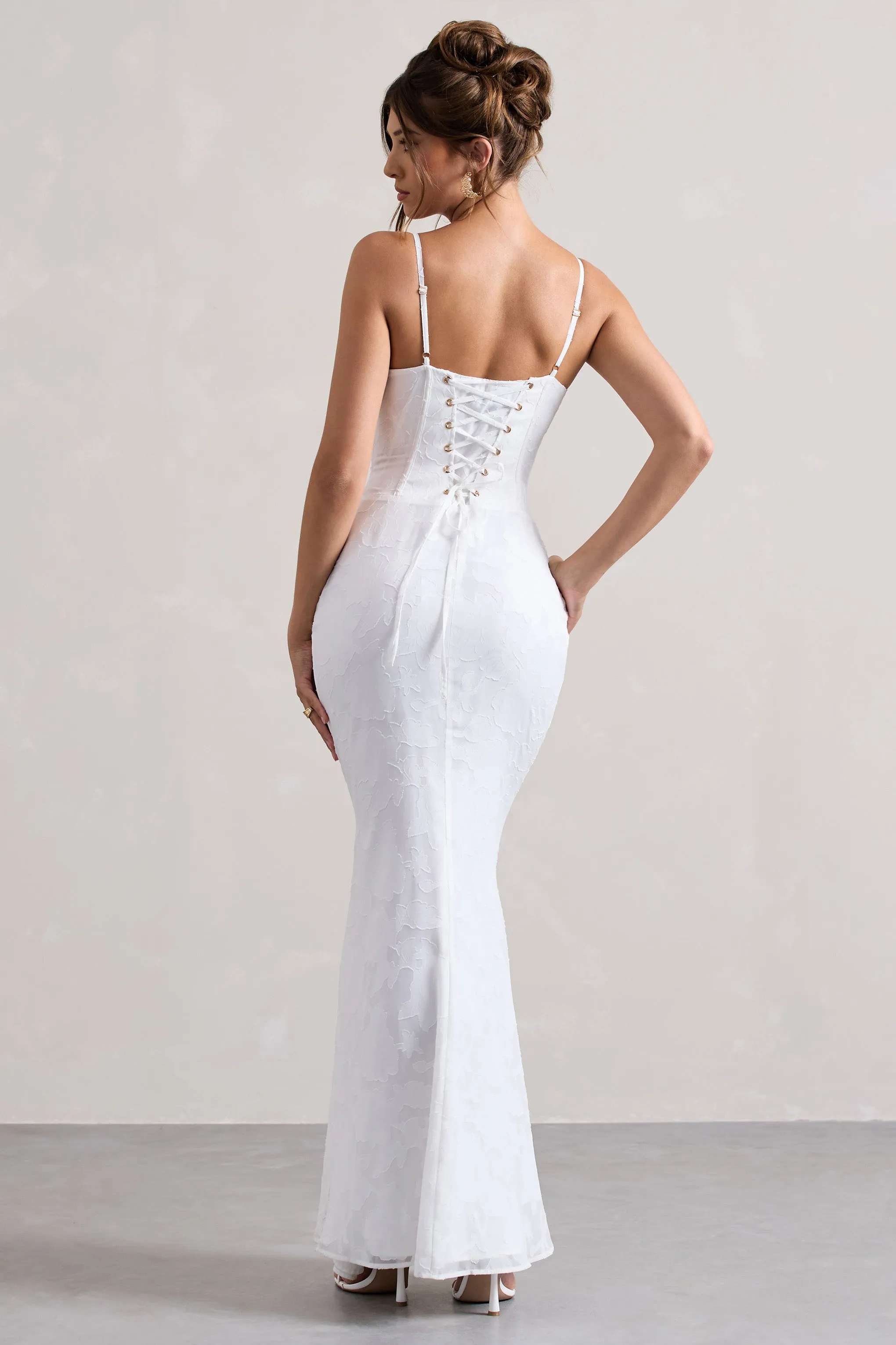 Intimacy | White Lace Corset Split Maxi Dress