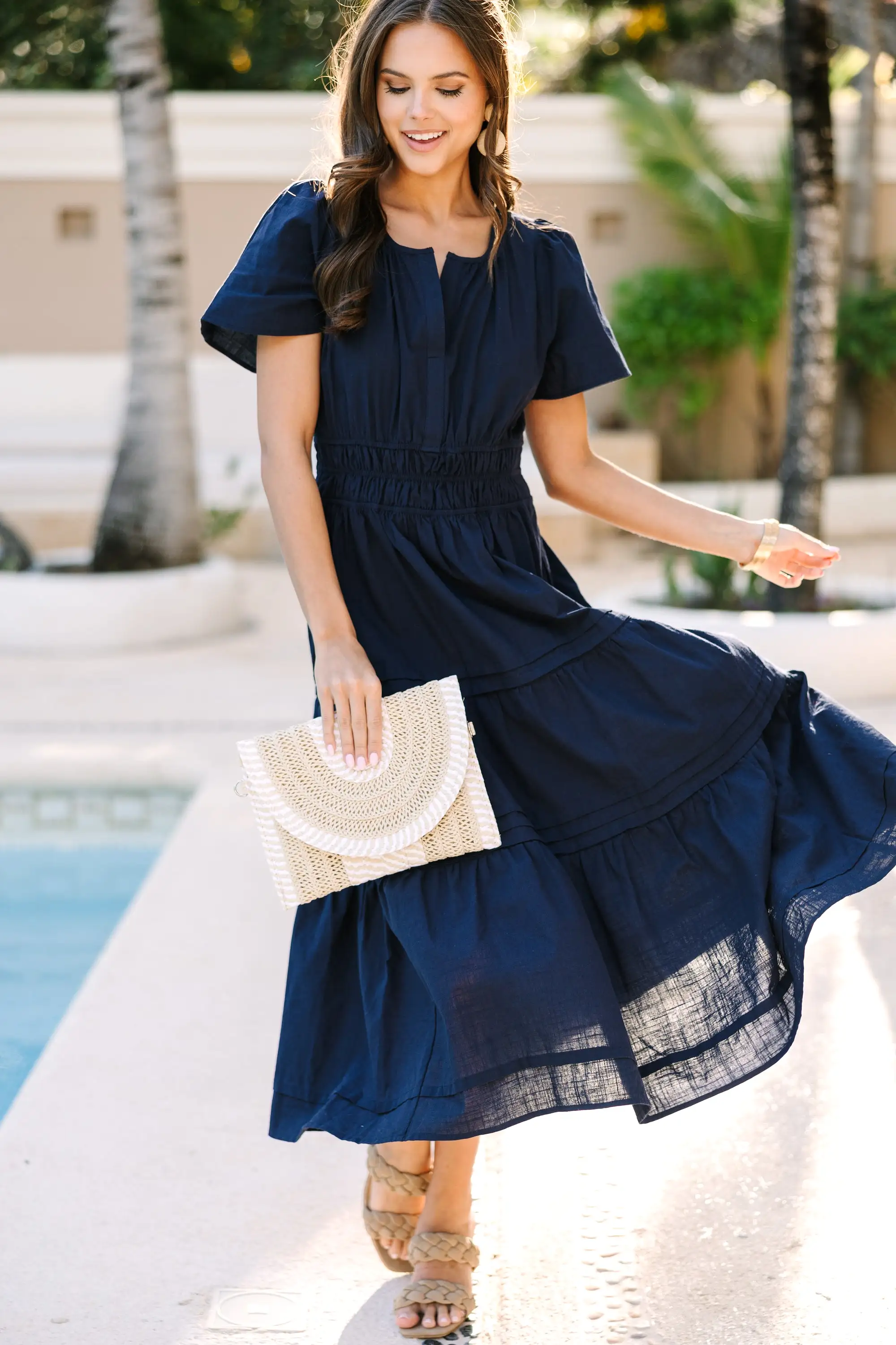 It's In The Air Navy Blue Tiered Midi Dress