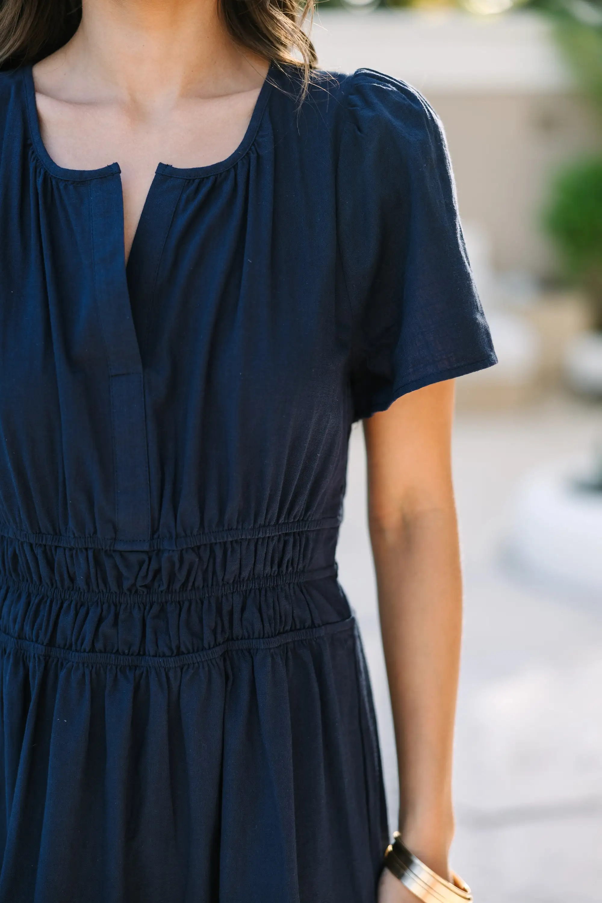 It's In The Air Navy Blue Tiered Midi Dress