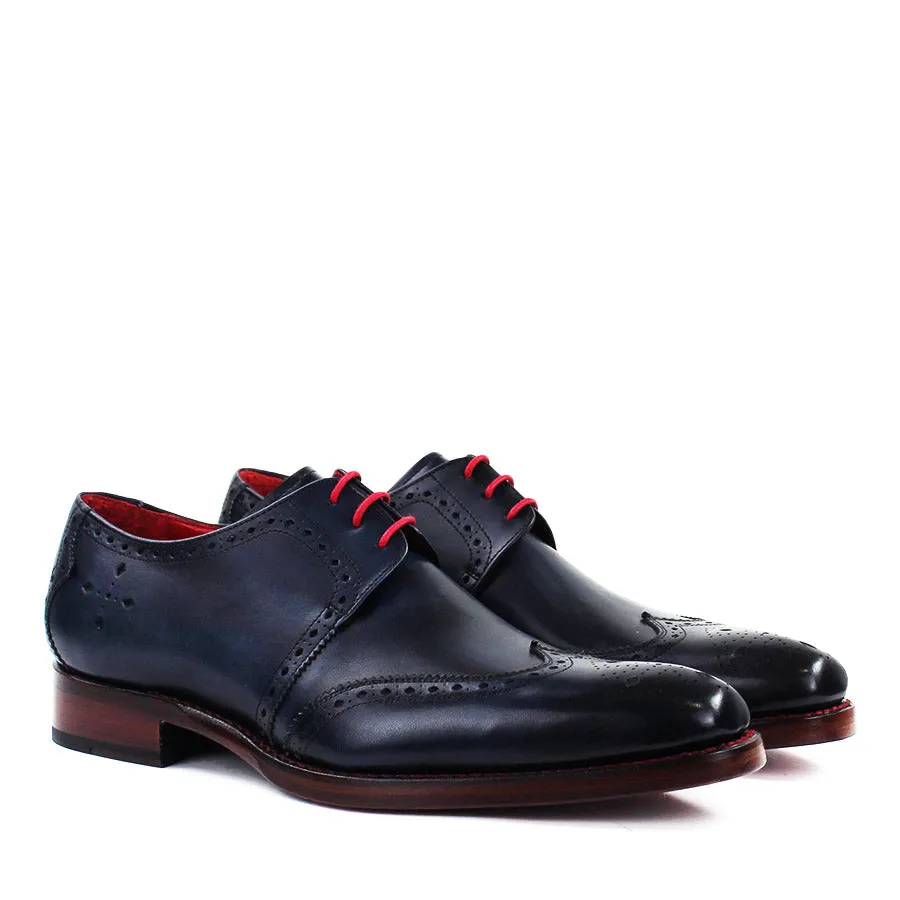 Jeffery West - Bay Dexter Semi Brogue Derby Shoes in Blue Crust