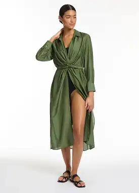 Jetset Wrap Shirt Dress - Olive