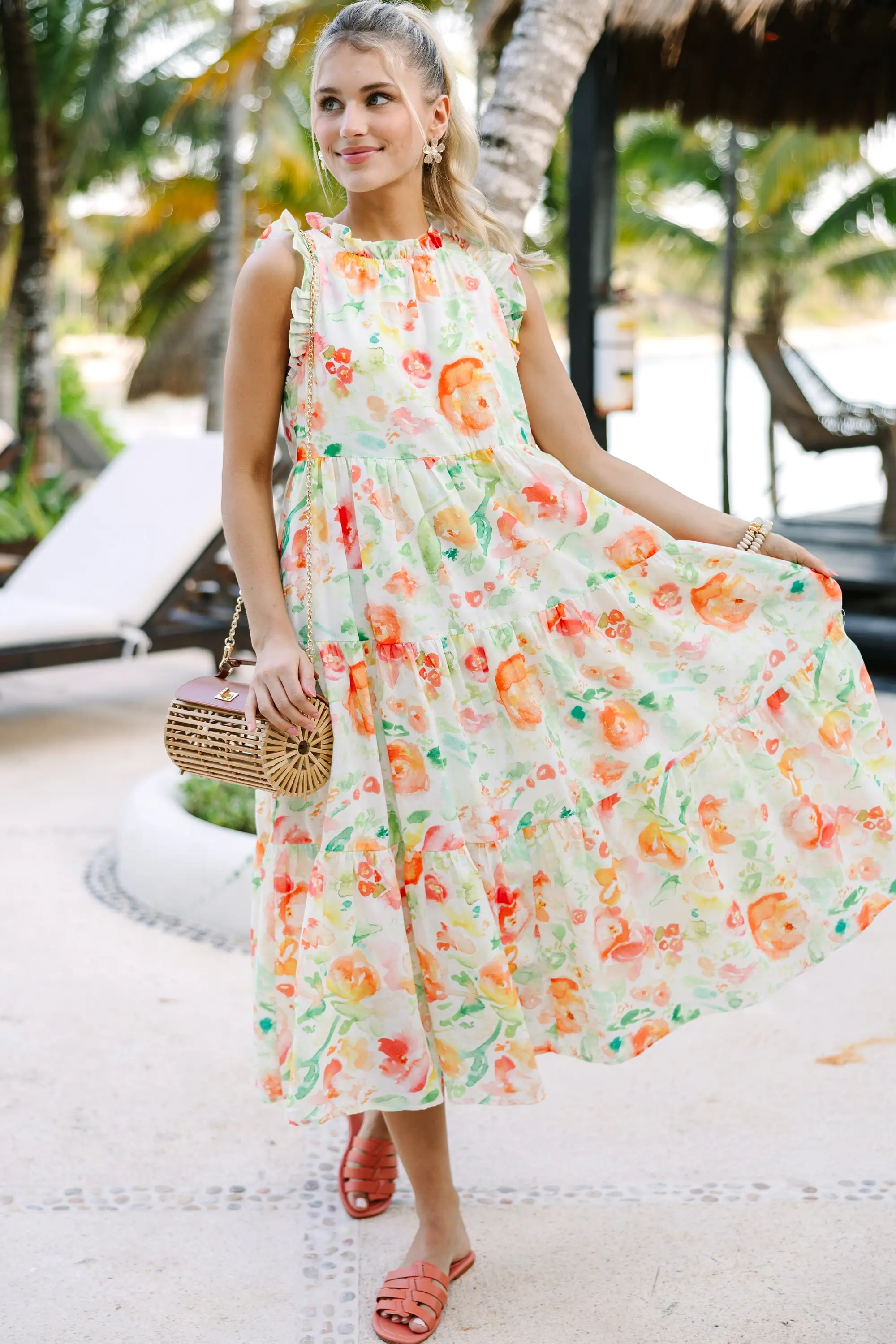 Just A Dream Orange Floral Midi Dress