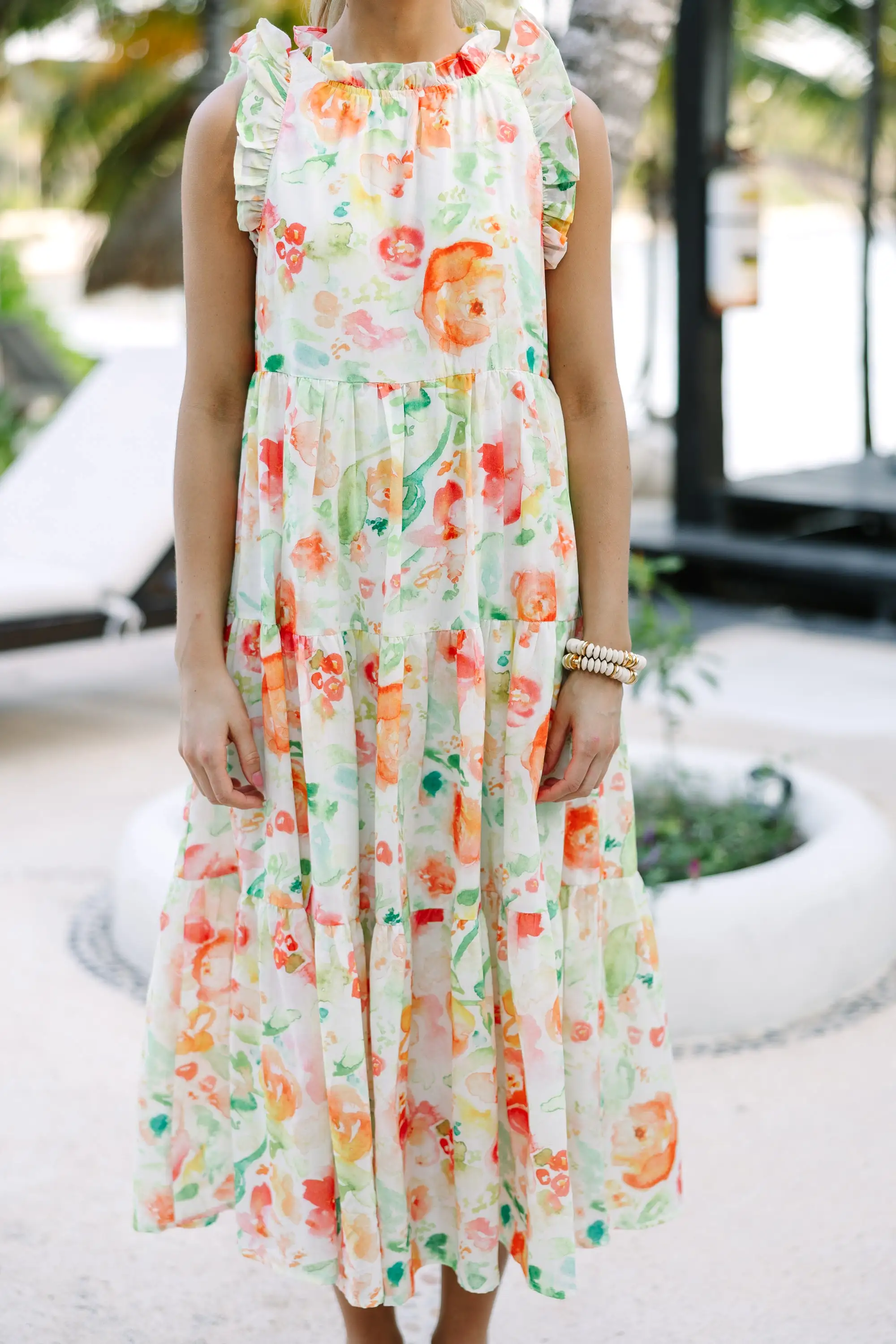 Just A Dream Orange Floral Midi Dress