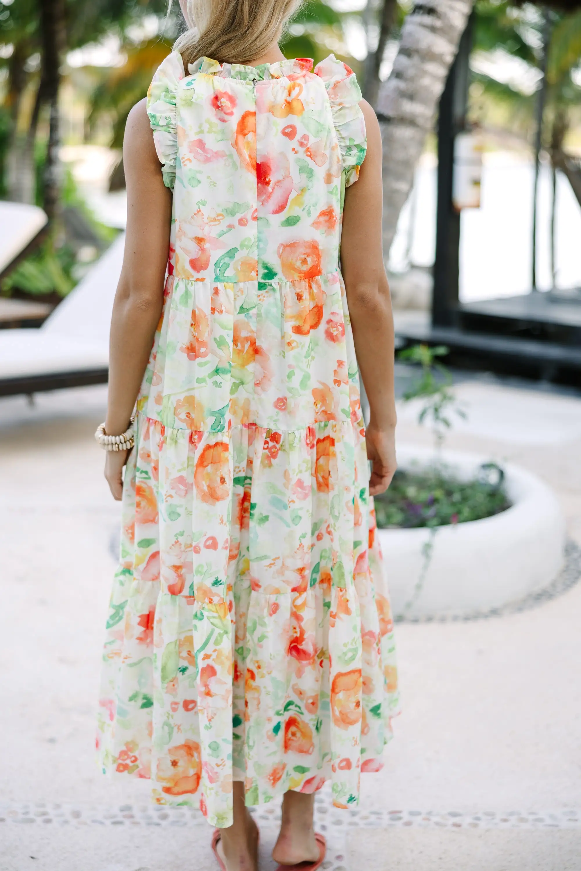 Just A Dream Orange Floral Midi Dress