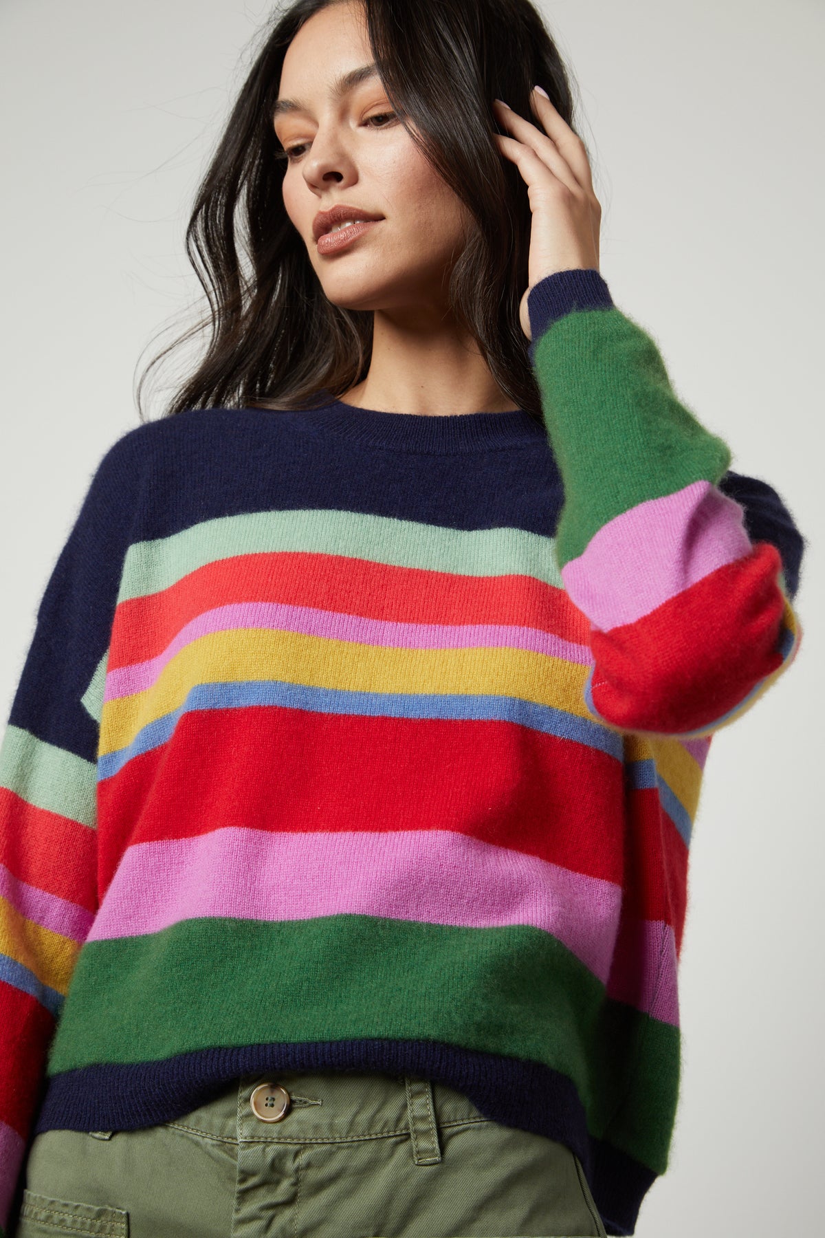 KACEY CASHMERE STRIPED CREW NECK SWEATER