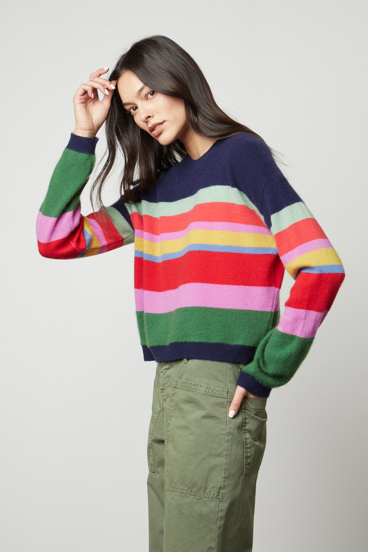 KACEY CASHMERE STRIPED CREW NECK SWEATER