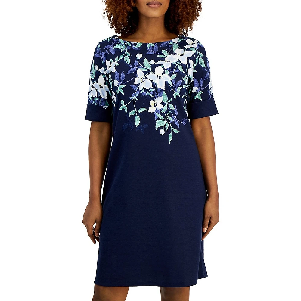 Karen Scott Petite Boatneck Floral Dress