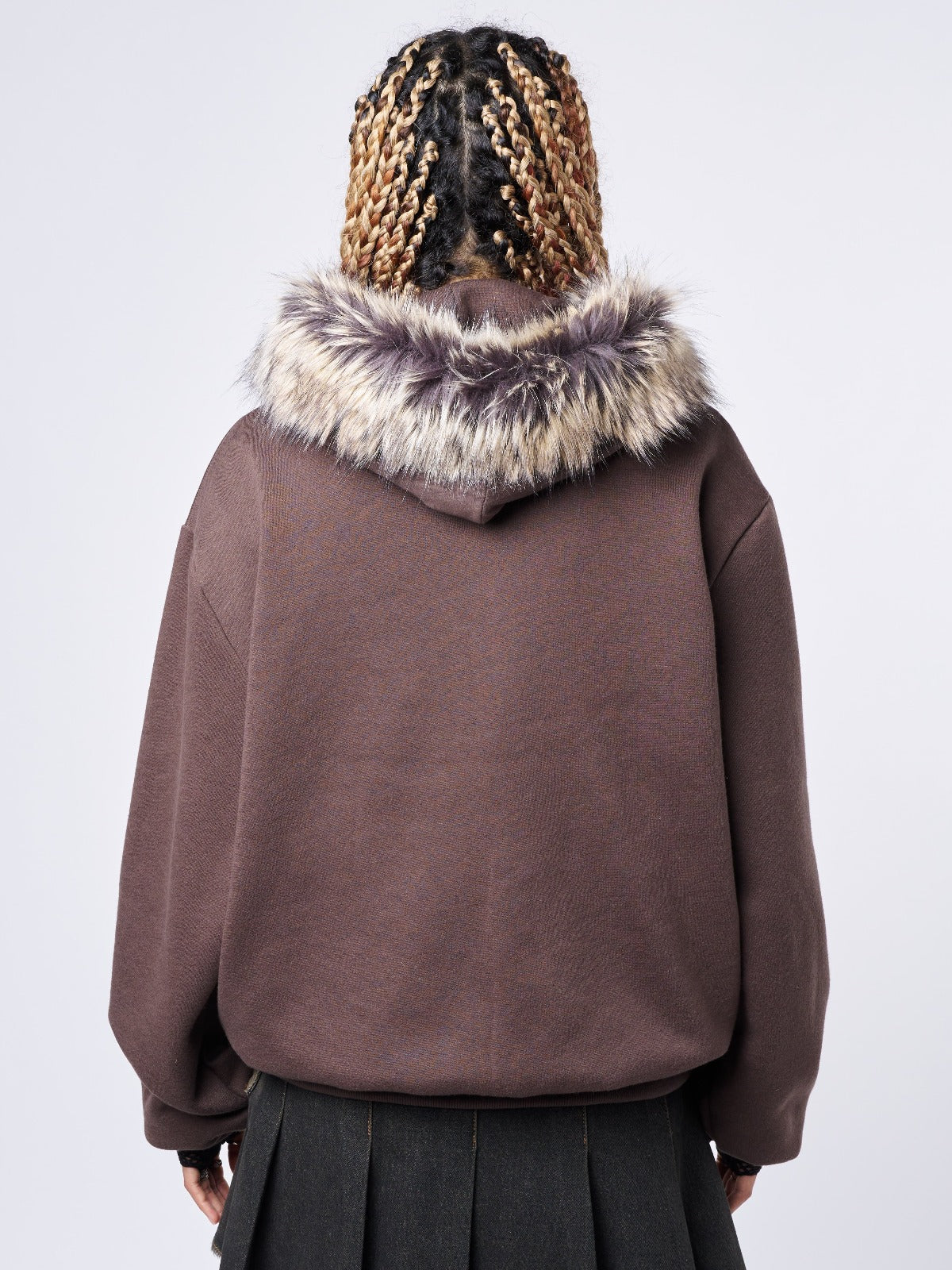 Kiara Faux Fur Neck Oversized Zip Up Hoodie