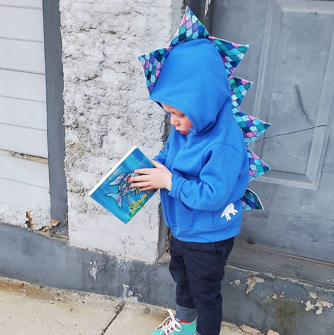 Kids Blue Mermaid Dinosaur Hoodie - Rainbow Fish