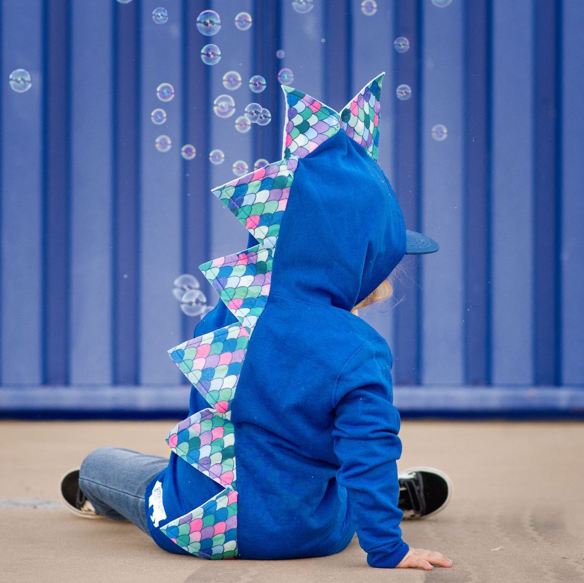 Kids Blue Mermaid Dinosaur Hoodie - Rainbow Fish