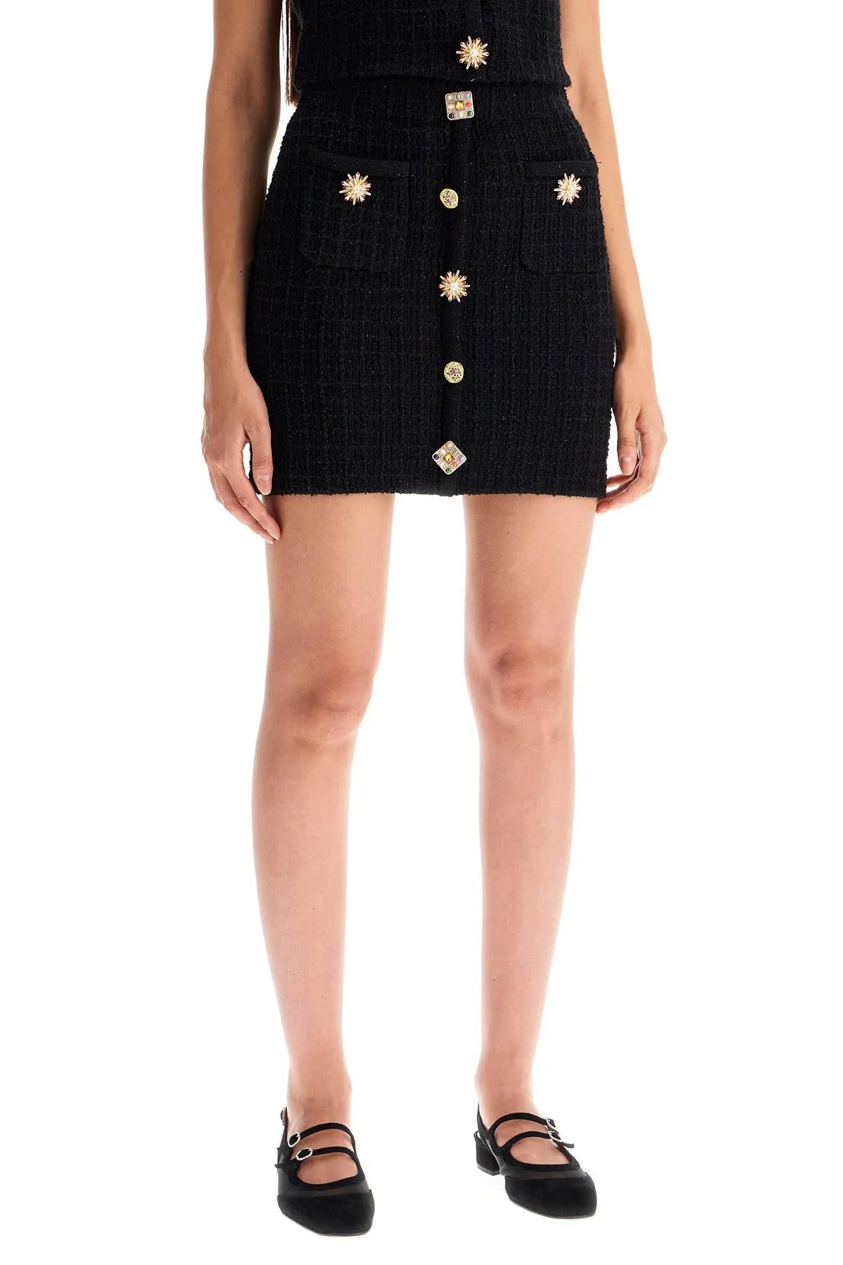 KNITTED MINI SKIRT WITH JEWEL BUTTONS