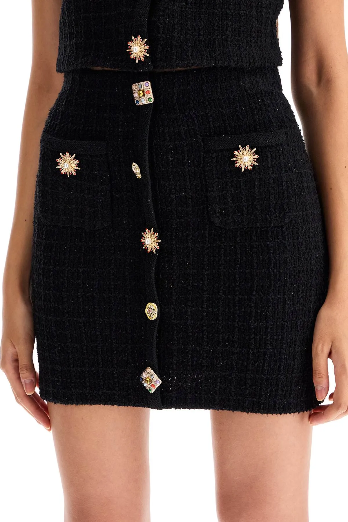 KNITTED MINI SKIRT WITH JEWEL BUTTONS