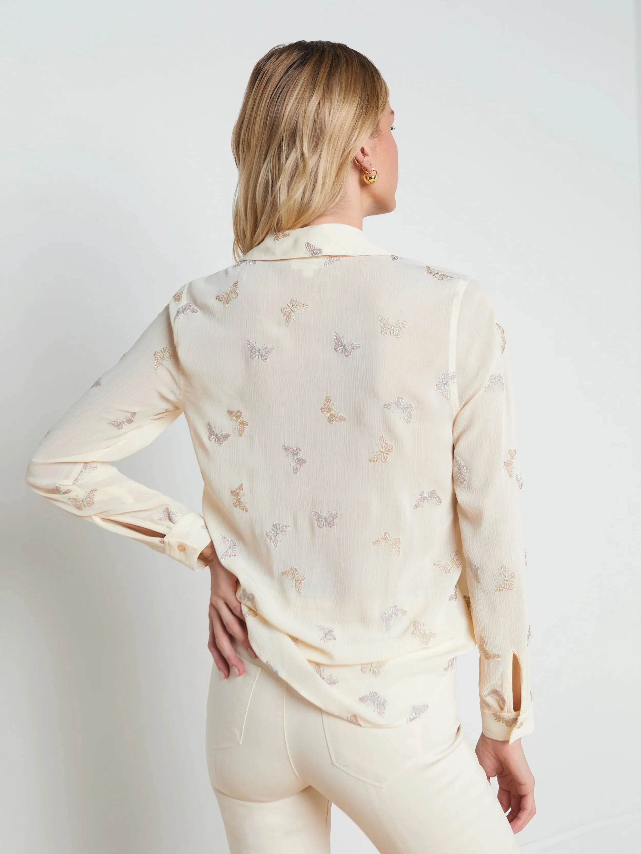 L’agence - Laurent Embroidered Blouse - Ecru Multi Small Butterfly Embroidery