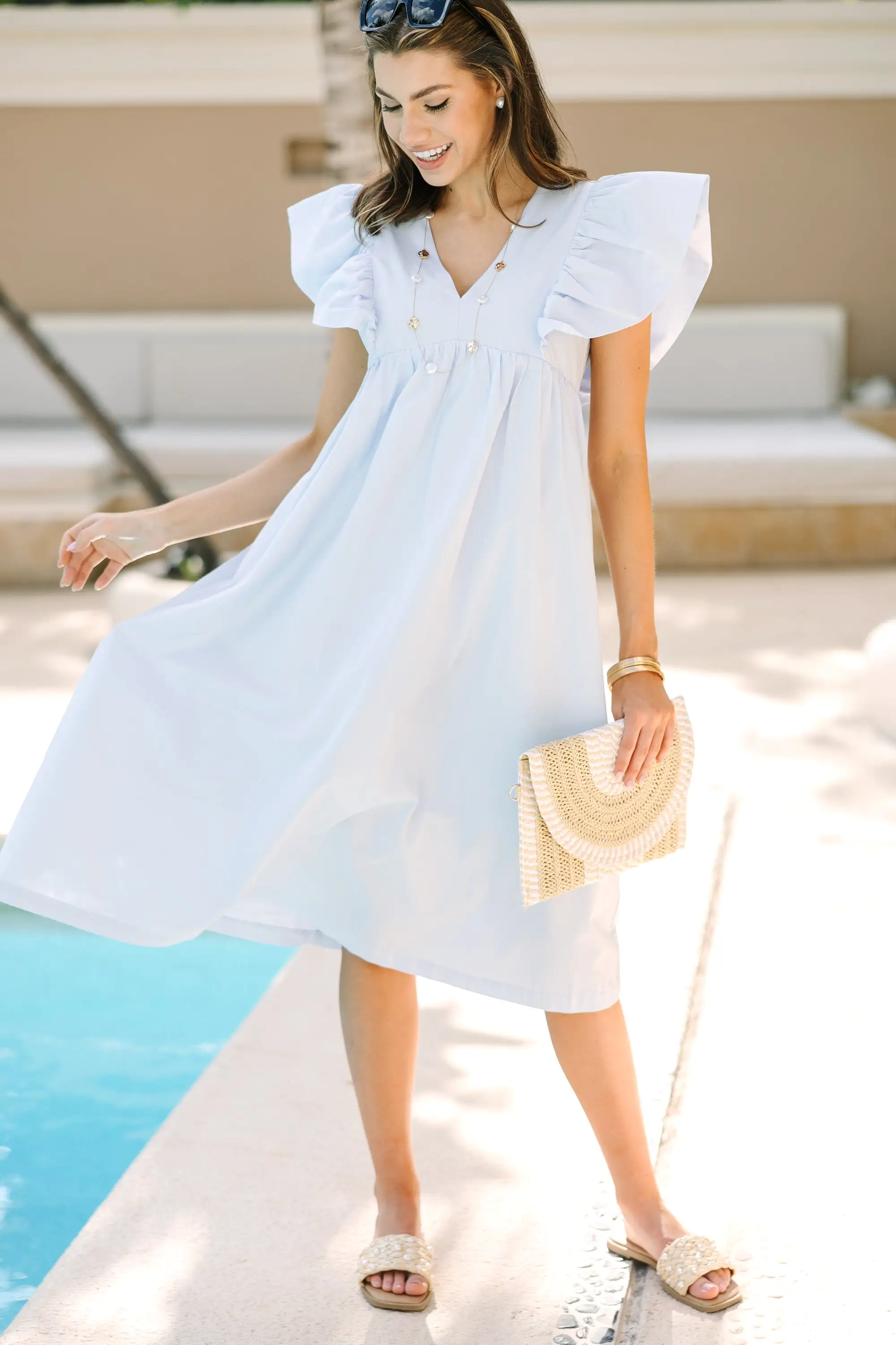 Let Us Rejoice Baby Blue Cotton Midi Dress