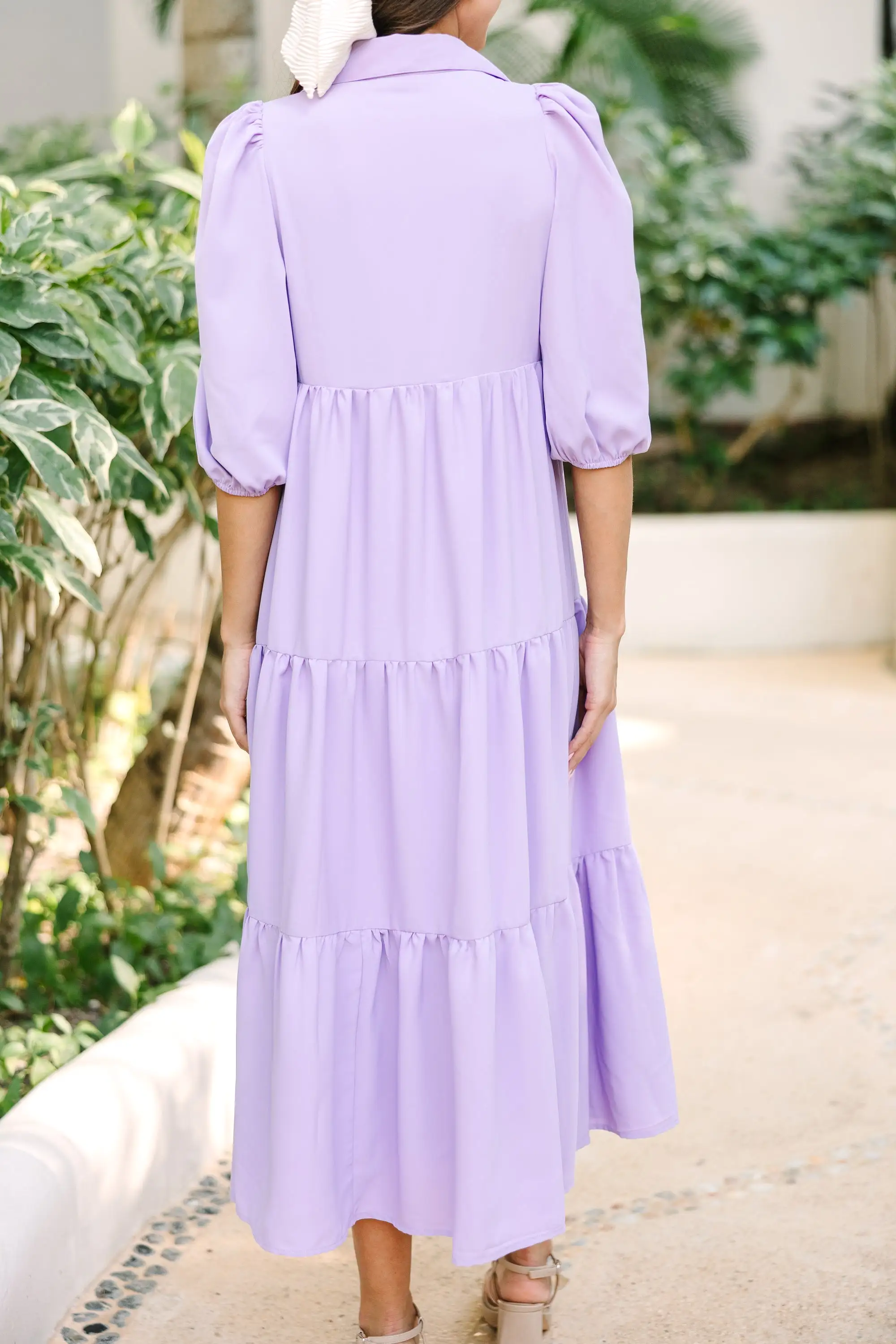 Love Found Lavender Purple Tiered Midi Dress